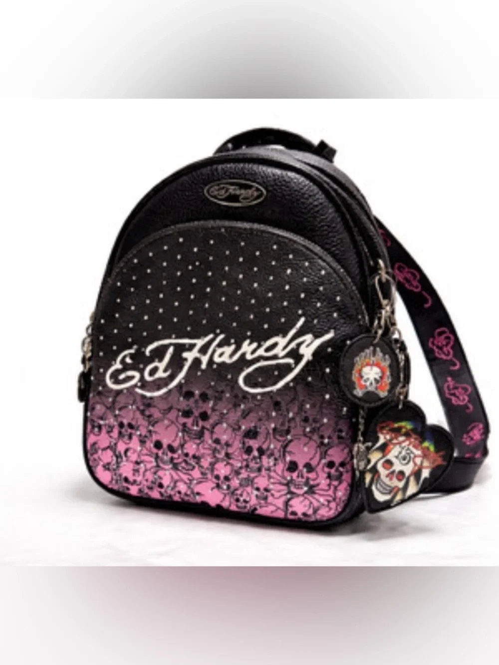 Ed Hardy Black & Pink Skull Print Mini Backpack